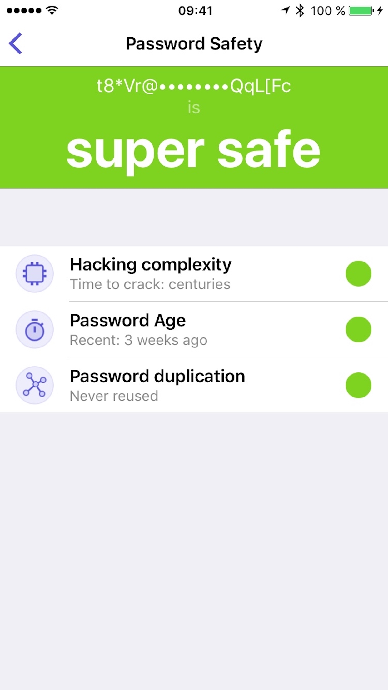 screenshot of oneSafe audit security on password